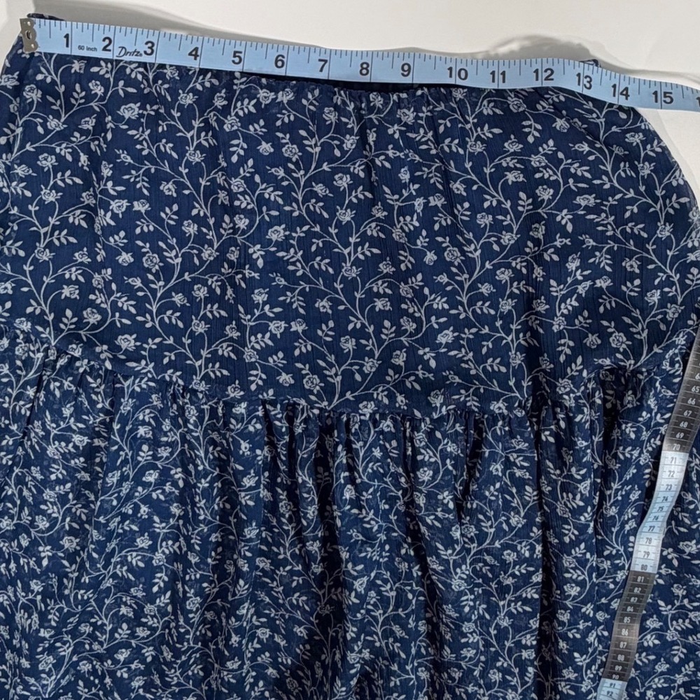 Lauren Ralph Lauren Women's M Blue Floral Tiered Midi Skirt Cottagecore Boho - Picture 5 of 6